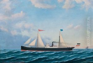 The Energie With A Pilot Boat And A Lighthouse by Heinrich Reimers