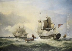 An English Fourth Rate Hove To For A Pilot In The Channel by George Philip Reinagle