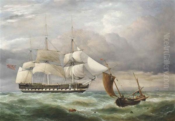 An East Indiaman Hove-to In The Channel With A Boulogne Lugger Passing By - view 1