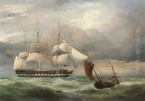 A Merchantman Hove-to In The Channel, With A Boulogne Lugger Passing By by George Philip Reinagle