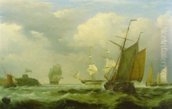 Dutch Pinks And Merchantmen Off A Fortified Jetty - view 1