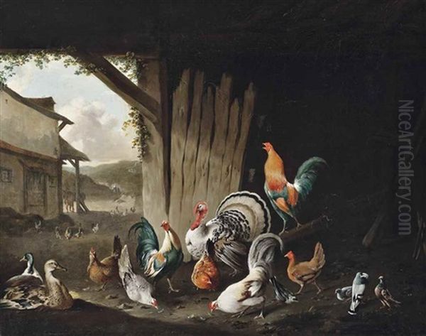 Turkeys, Chickens, Ducks And Pigeons In A Farm - view 1