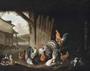 Turkeys, Chickens, Ducks And Pigeons In A Farm by Philipp Reinagle
