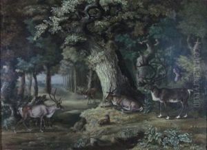Stags In A Forest by Philipp Reinagle
