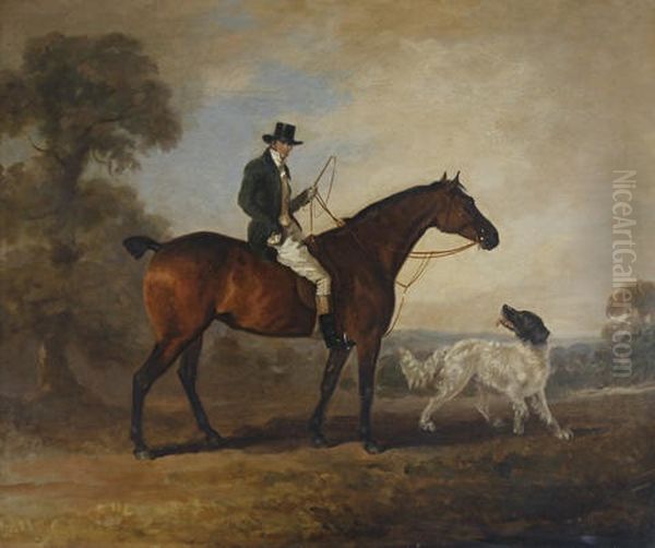 A Gentleman Seated Upon A Hunter With Spaniel Beside - view 1