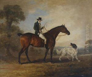 A Gentleman Seated Upon A Hunter With Spaniel Beside