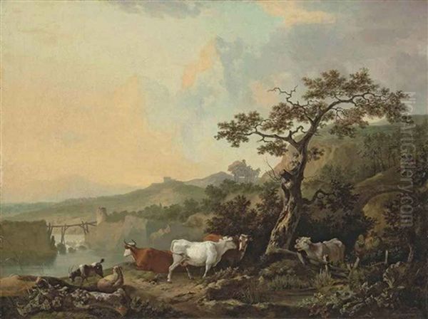 A River Landscape With Livestock, A Wagon On A Track Beyond - view 1