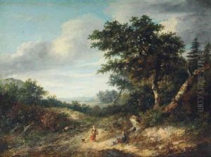 Wooded Landscape With Travellers On A Path by Philipp Reinagle