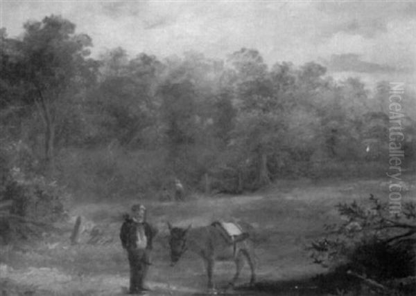 A Pastoral Scene With Figure And Donkey - view 1