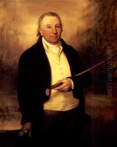 Portrait Of Hugh Hornby Of Ribby Wearing A Brown Coat With A Hat In His Right Hand And Walking Stick In His Left
