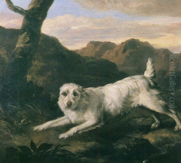 Portrait Of A White Dog In A Landscape - view 1