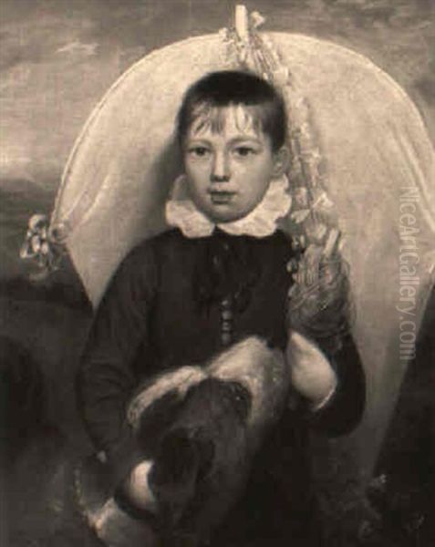 Portrait Of A Young Boy In Landscape With Kite And His Dog - view 1