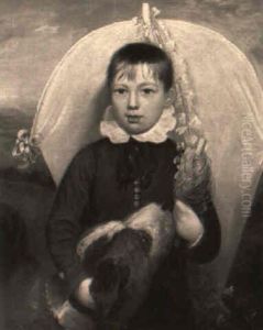 Portrait Of A Young Boy In Landscape With Kite And His Dog