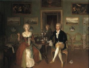 Group Portrait Of A Lady And Two Gentlemen Seated At A Table by Philipp Reinagle