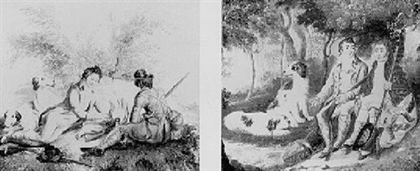 Sportsmen With English Setters Beside A River - view 1