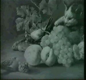 A Still Life Of Peaches, Grapes And Dead Birds With A Cat