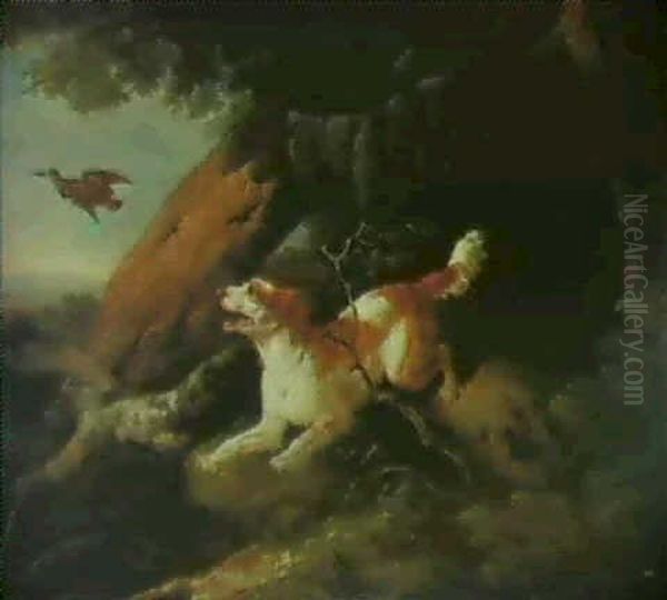 A Springer Spaniel In A Landscape Putting Up Woodcock - view 1