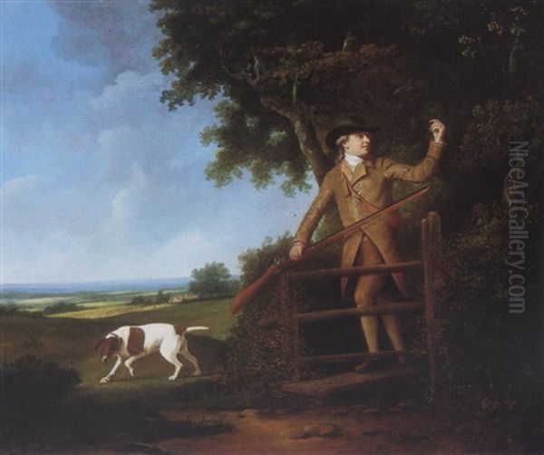 A Gentleman Out Shooting In A Landscape With His Pointer - view 1
