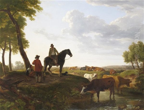 Farm Hands Tending Cattle In A River Landscape - view 1