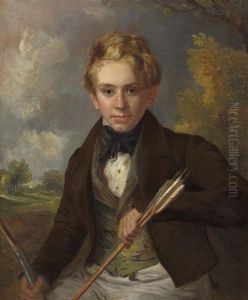Portrait Of A Boy In A Brown Jacket And Green Vest, Holding A Bow And Arrows by Ramsay Richard Reinagle