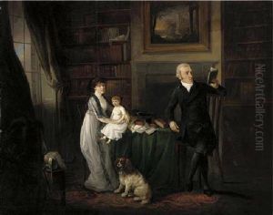 Portrait Of A Family In A Library With Their Dog Portrait Of A Family In A Library With Their Dog