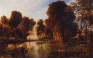A Fisherman Laying Creels In A River