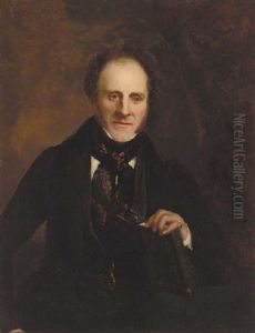 Portrait Of A Gentleman Seated At A Table In A Black Frock Coat And Embroidered Scarf, Holding A Book