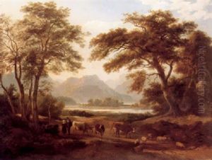 Cattle And Figures In A Mountainous Landscape