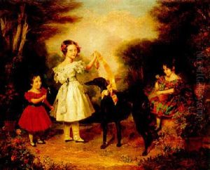 Portrait Of Three Sisters With Their Pet Greyhound