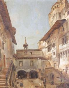 Sonniger Innenhof Eines Italienischen Palazzos.