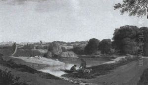 River Landscape With Fishermen In The Foreground by Ramsay Richard Reinagle