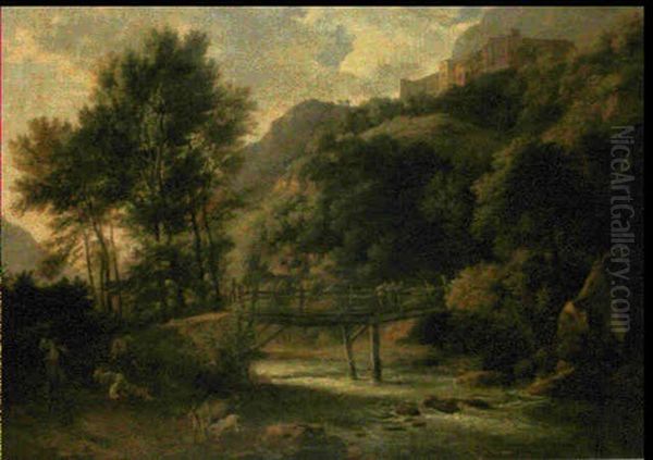 Peasants Before A Bridge, With Goats Grazing Beneath A Castle - view 1