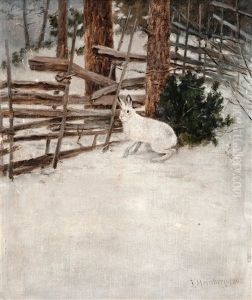 A Hare In A Winter Landscape by Johan Reinberg