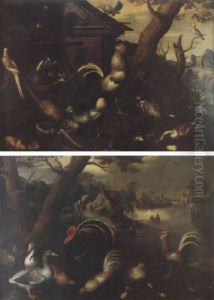 Scene De Basse-cour Avec Des Oiseaux Decoratifs Dans Un Paysage De Riviere by Vaclav Vavrinec Reiner