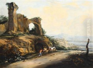 Paesaggio Allitaliana Con Rovine Romane Ed Un Viandante by Wenzel Lorenz Reiner
