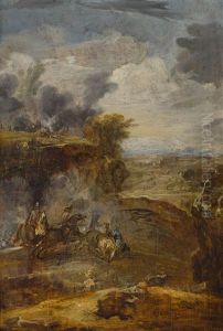 Reiterschlacht In Felsiger Landschaft by Wenzel Lorenz Reiner