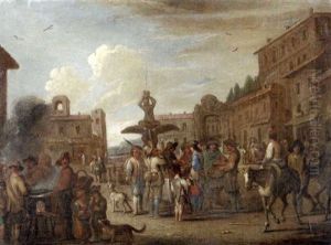 Volkstreiben Auf Der Piazza Barberini In Rom Vor Dem Tritonbrunnen Volkstreiben Auf Der Piazza Barberini In Rom Vor Dem Tritonbrunnen