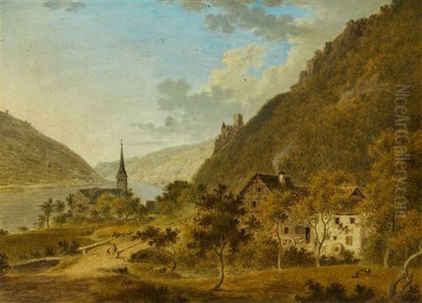 River Landscape With A Church And Castle Ruins - view 1