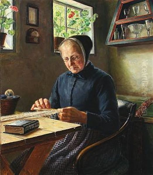 Country Interior With Sewing Woman - view 1