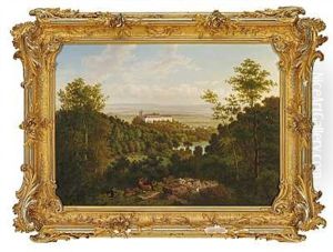 Bjergrigt Landskab Med Udsigt Til Schloss Ballenstedt by Raphael Carl Reinhard