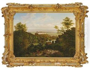 Bjergrigt Landskab Med Udsigt Til Schloss Ballenstedt by Raphael Carl Reinhard