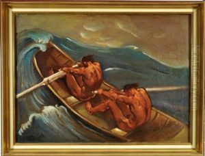 Zwei Ruderer Auf Sturmischer See by Franz Reinhardt the Elder