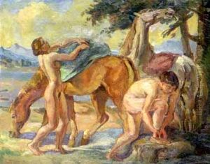Nackte Junge Madchen Mit Pferden by Franz Reinhardt the Elder