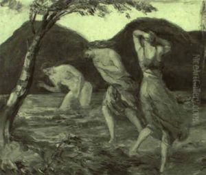 Drei Badende Madchen An Einem Gebirgssee by Franz Reinhardt the Elder