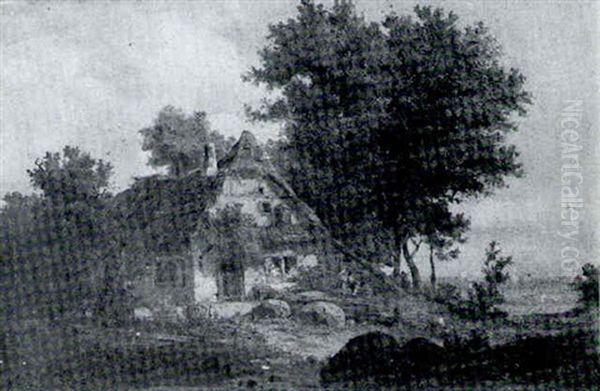 Rustic Scene With Figures By A Cottage - view 1