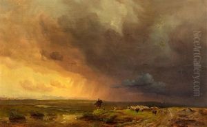 Voralpenlandschaft Mit Aufziehendem Gewitter by Carl August Reinhardt