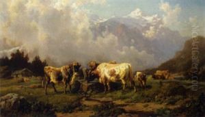 Kuhe Auf Der Alm by Carl August Reinhardt