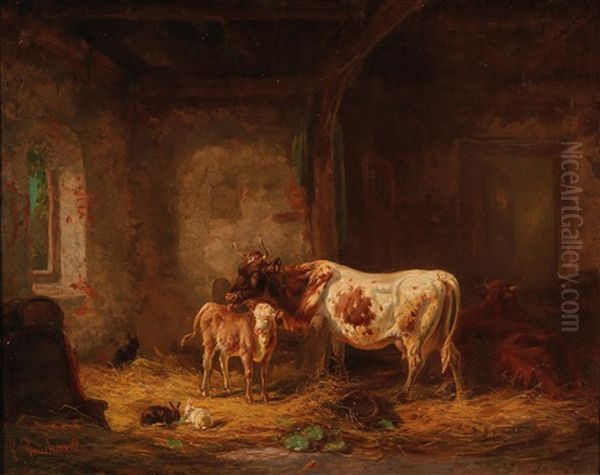 Cows And Rabbits In The Barn - view 1