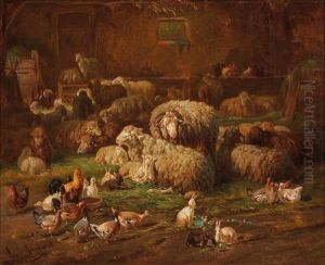 Stable Interior With Sheep by Louis (Ludwig) Reinhardt