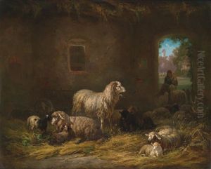 Schafe Im Stall by Louis (Ludwig) Reinhardt